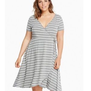 Torrid Gray & White Striped Surplice Dress —2X